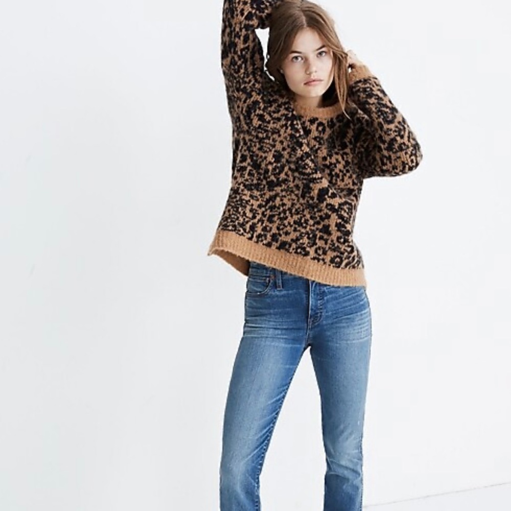 Madewell alpaca and merino wool blend sweater with leopard pattern, GUC
